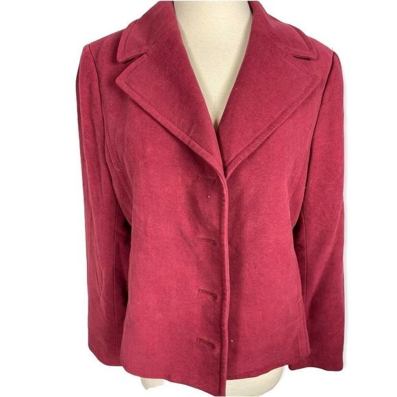 ANN TAYLOR blazer jacket 10 Burgundy Long Sleeve 4 Button - Picture 9 of 11